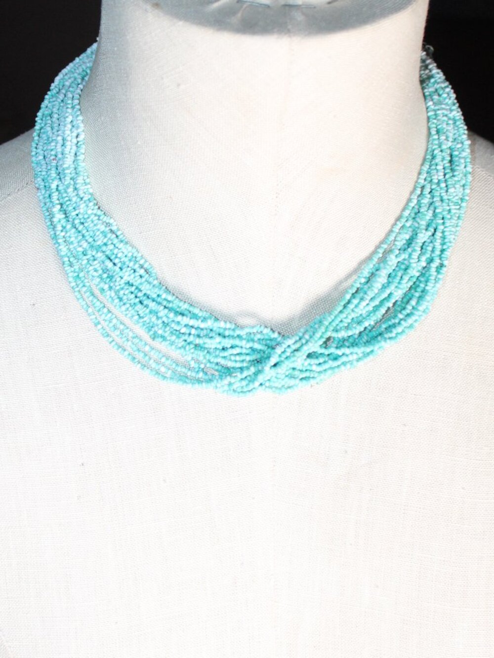 Multi-strand Aqua Turquoise Seed Bead 18" Necklace